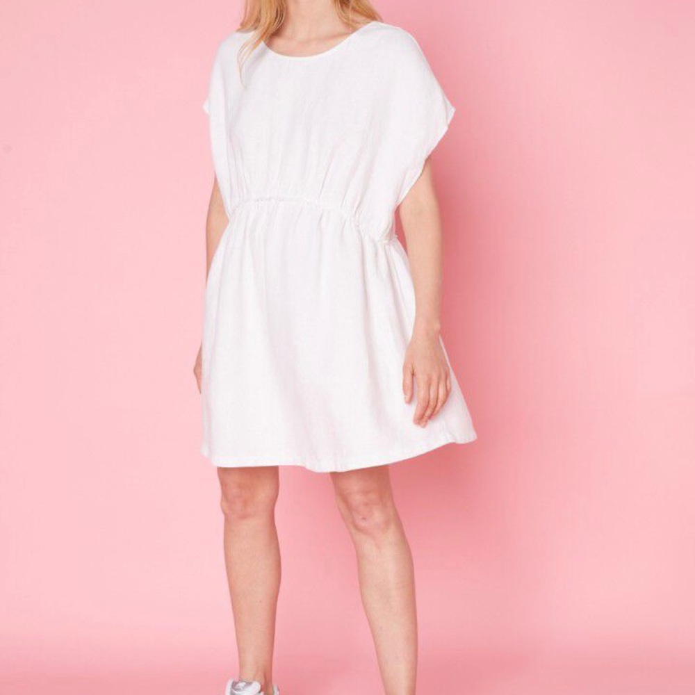 American Vintage New Tibtown Linen Dress M/L Lagenlook Loungewear Oversized Mini - Picture 2 of 5